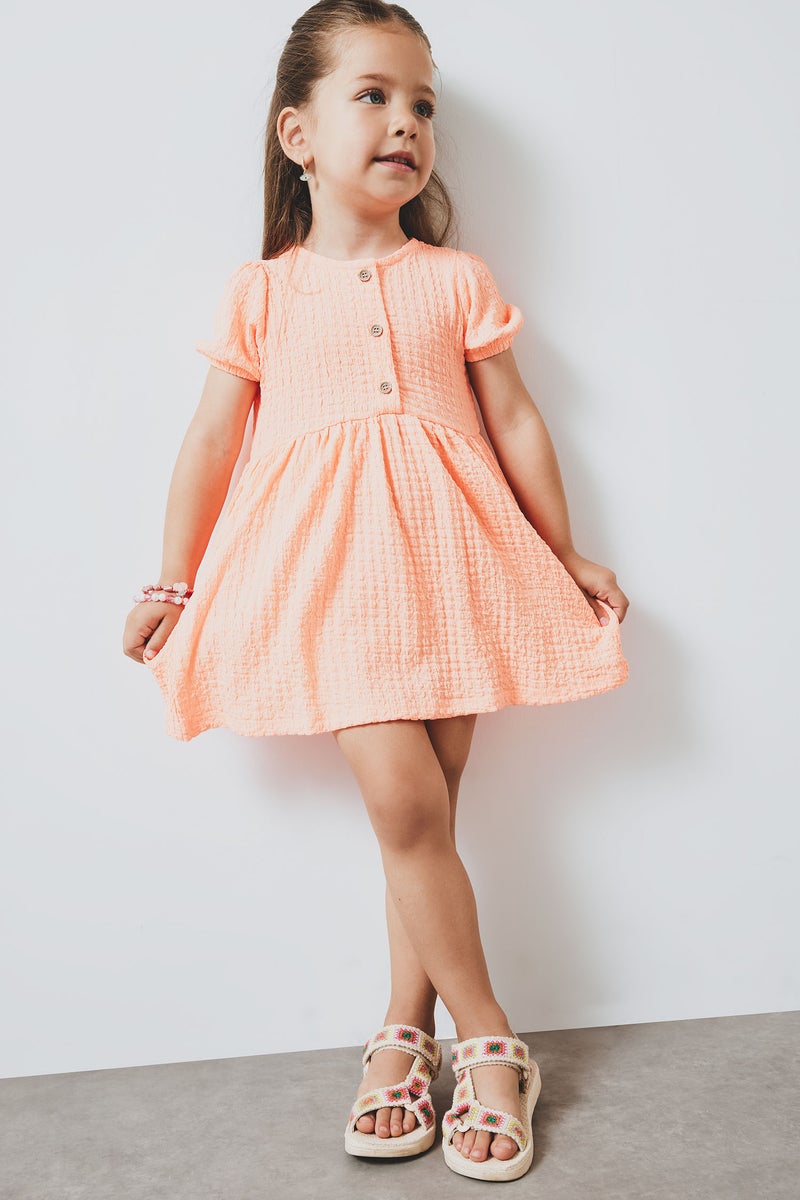 ديفاكتو فستان بيبي بناتي قصة عادية نص كم بياقة مستديرة - Image 1